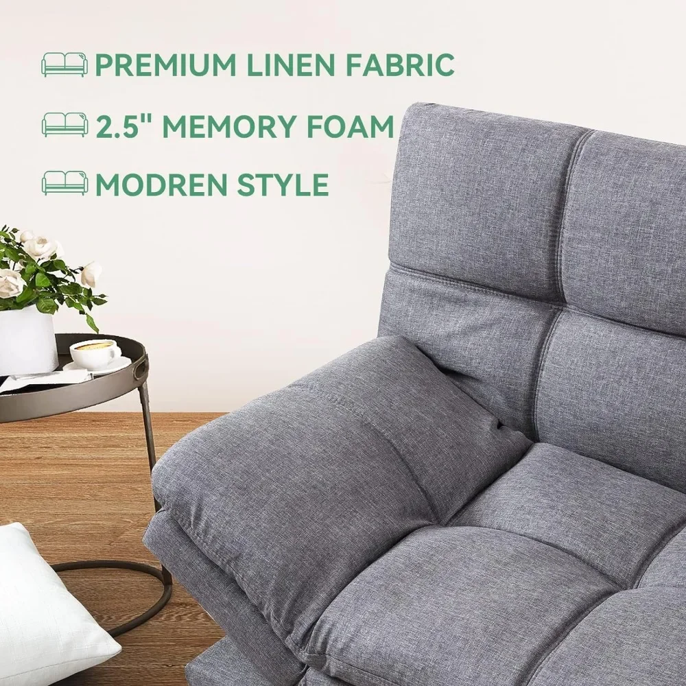 Rozkładana Sofa/kanapa Futon, rozkładana Sofa z pianki Memory, mała kanapa Euro do kompaktowych pomieszczeń mieszkalnych, Grye do domowego biura