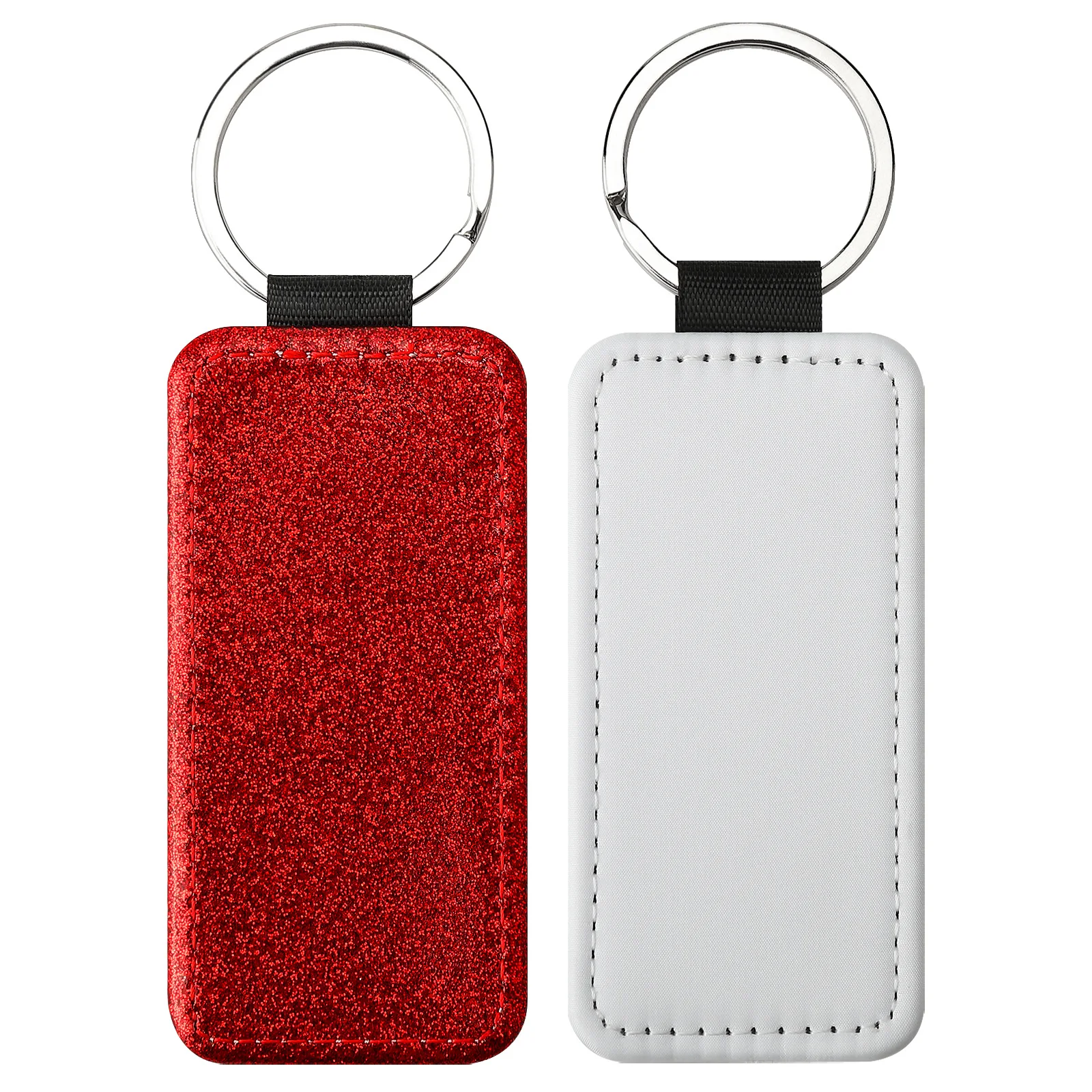 20pcs Rectangle Sequins Pendant Keychain Ornament Hanging Sublimation PU Keyring for Thermal Transfer Printing DIY Glitter Gifts