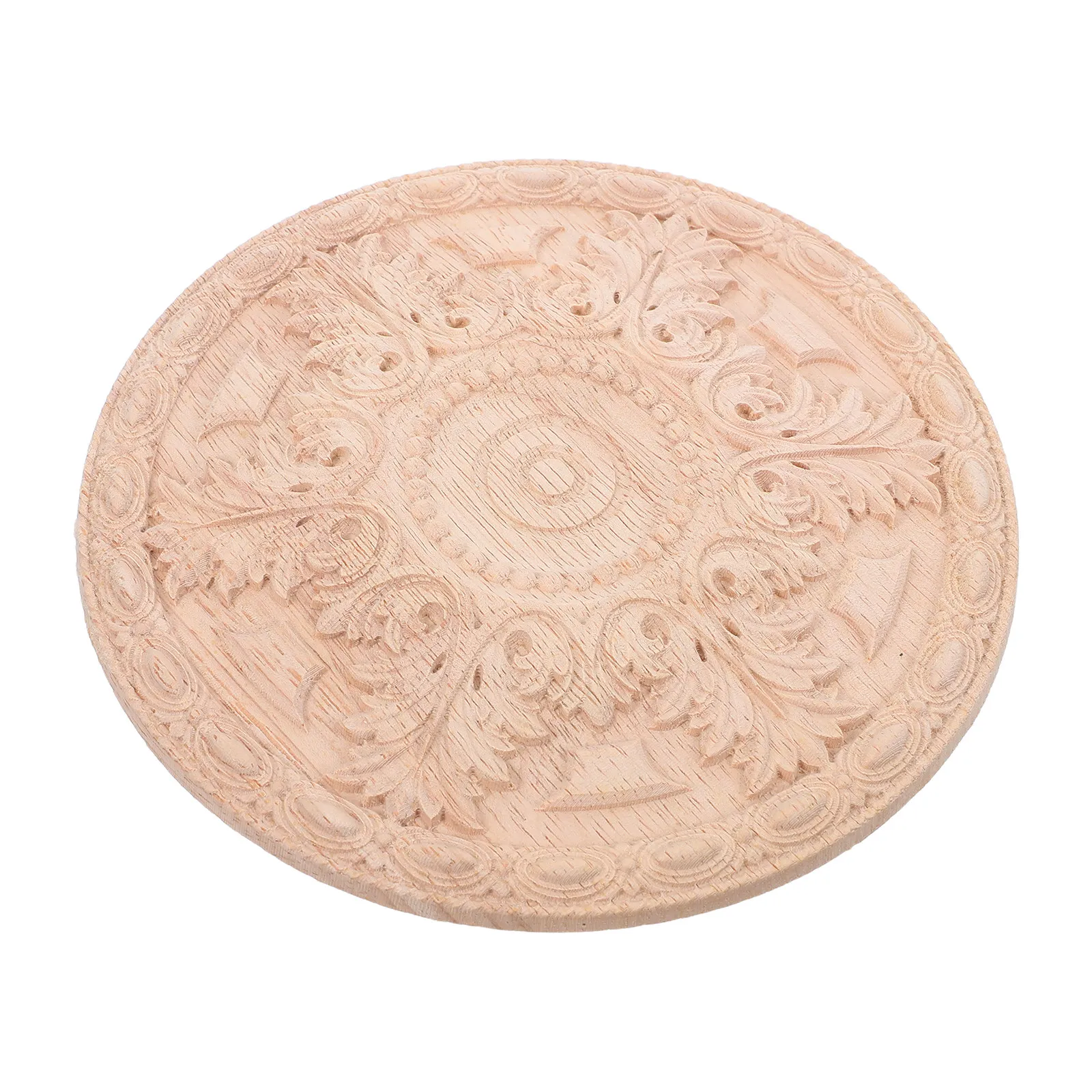 Wood Appliques Round Unfinished Carved Decorative Onlay for Furniture DIY Wood Furniture Appliques Wooden Carving Decals