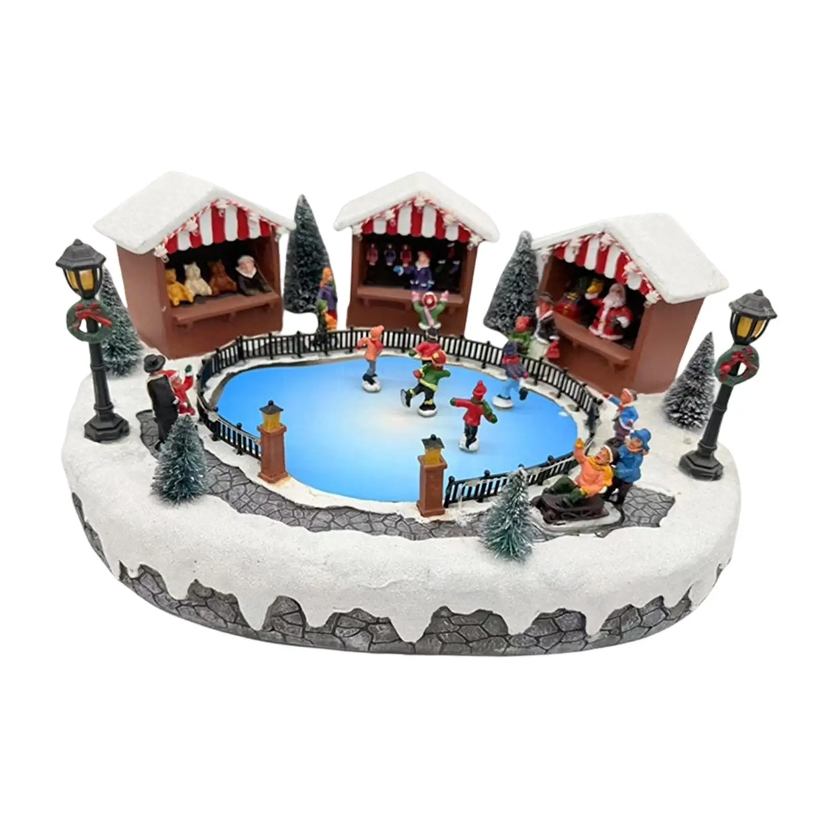 Christmas Village Animated Resin House LED Skating Rink with Market Scene for Festive Home Decoration