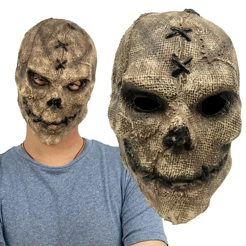 Horror-Vogelscheuchenmasken, Totenkopfmaske, Vogelscheuchen-Kopfbedeckung, gruselige Skelett-Latexmasken, Helm, Halloween-Party-Requisiten