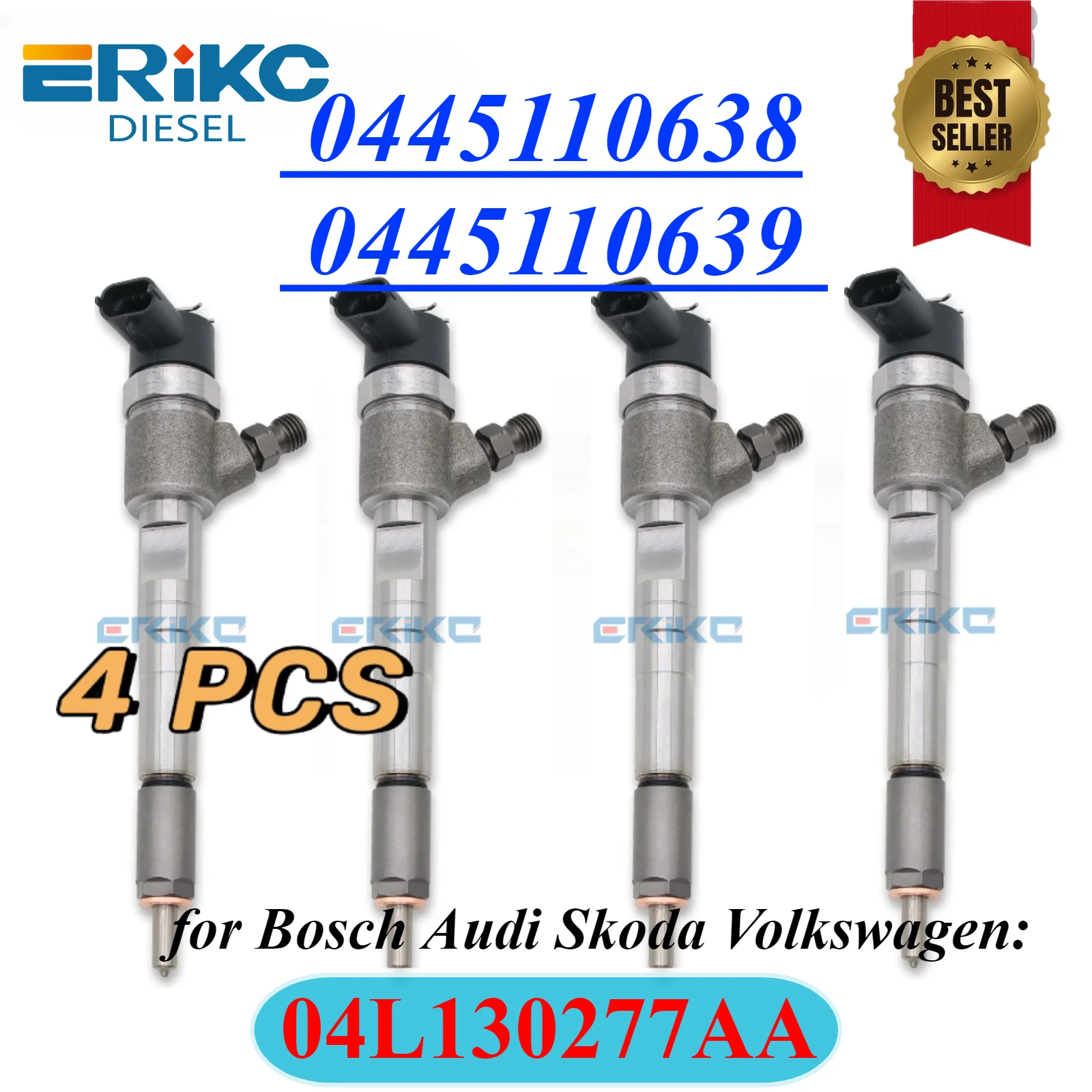 

4PC 0445110638 Common Rail Injector 0445110639 Engine Pump Nozzle 0 445 110 639 For Audi Skoda Volkswagen 04L130277AA