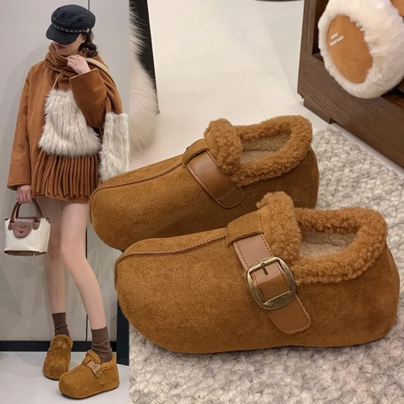 

Warm Lamb Wool Cotton Padded Shoes Women New Flat Thicken Plush Winter Boots Woman Non Slip Thick Bottom Ankle Snow Boots