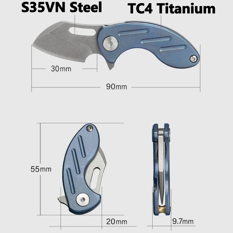 Couteau de poche pliant en alliage de titane S35VN, porte-clé de haute dureté, pour l'extérieur, EDC autodéfense, mini couteau de poche, outil de coupe