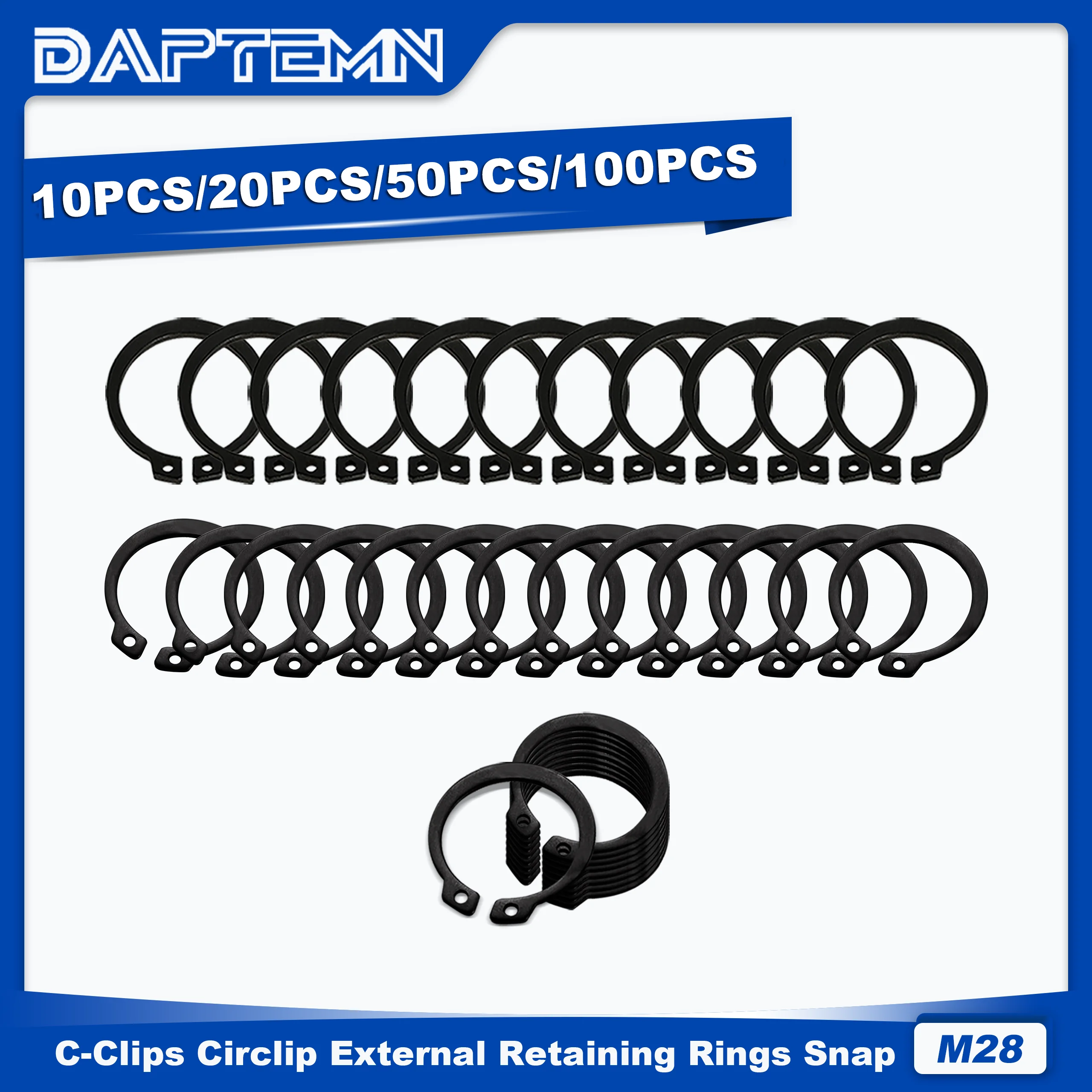 

M28 C-Clips External Retaining Rings, Circlip Snap Retaining C-Clips Black Alloy Steel Rings 10PCS 20PCS 50PCS 100PCS