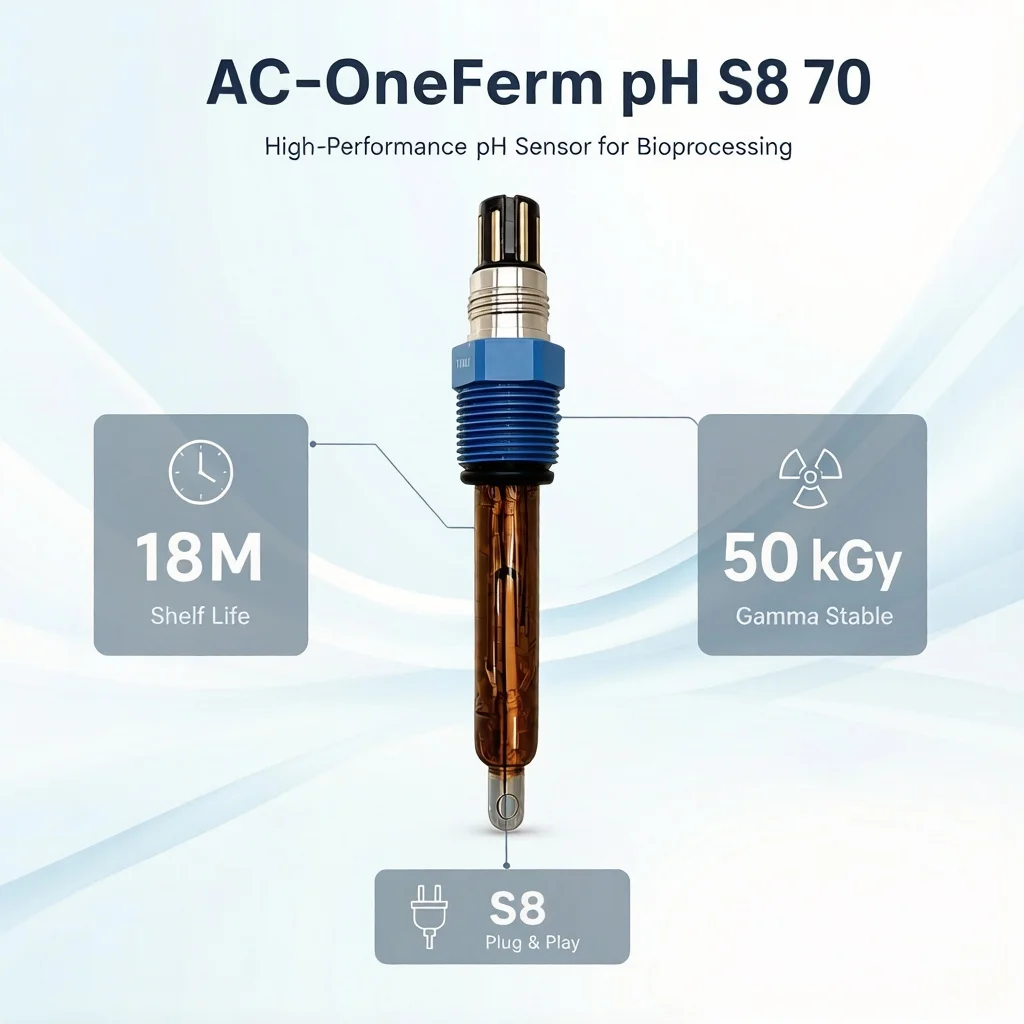Disposable Single-use pH Sensor S8 Connector PG135 Process Connection Gamma Ray Irradiatable Electrode Bioreactor OEM ODM 0.1pH