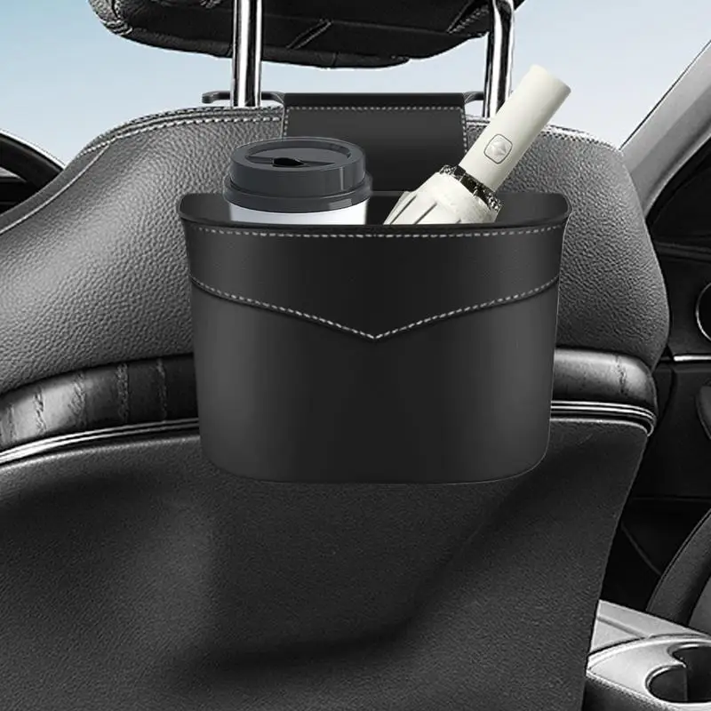 

Car Trash Can Plastic Waterproof Car Dustbin Box Seat Back Hanging Rubbish Bin Seat Back Storage Box With Holder Hanging Hooks