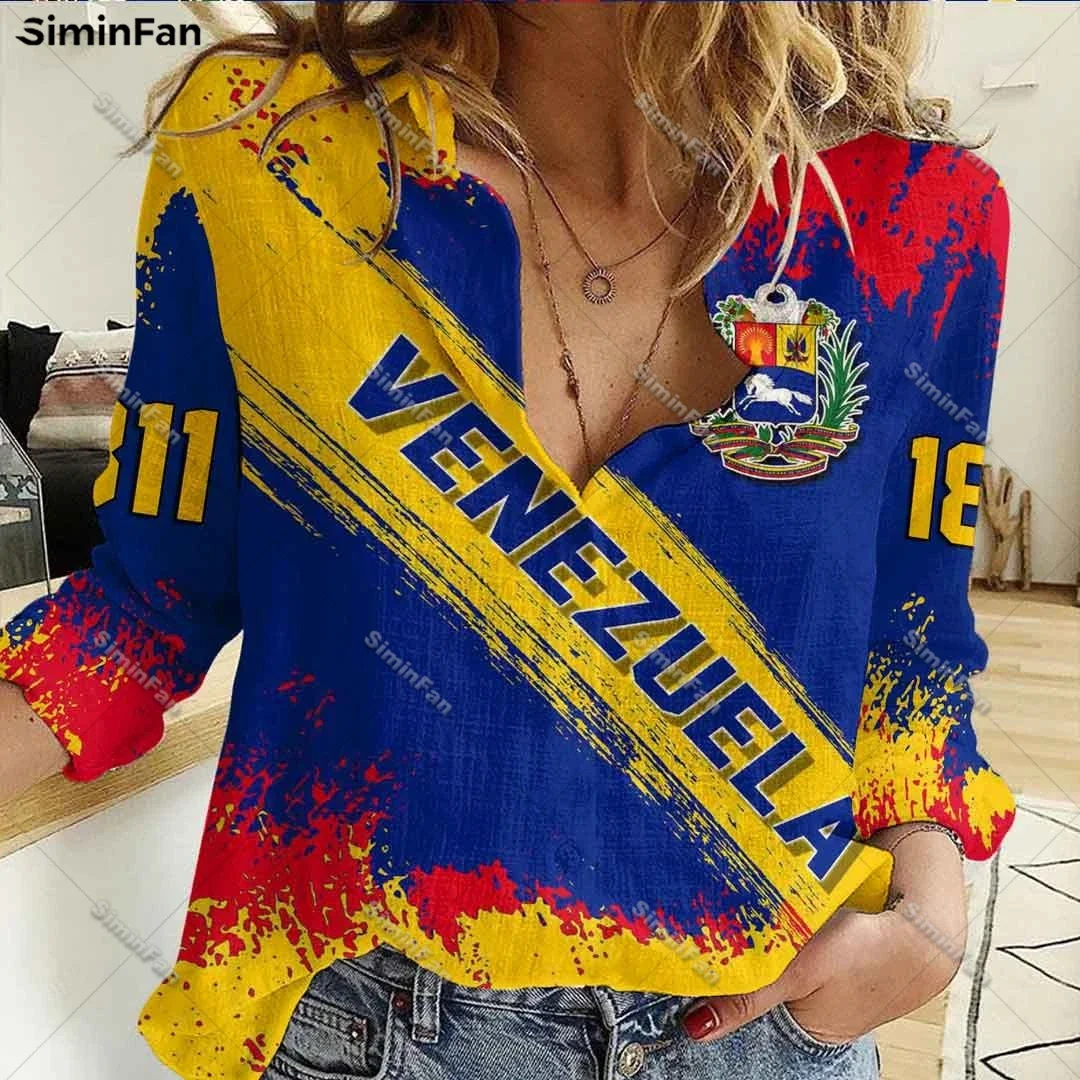 Venezuela Strong Style 3D All Over Printed Female Elegant Blouses Women Long Sleeve Button Shirts Ladies Hawaii Casual Lapel Top