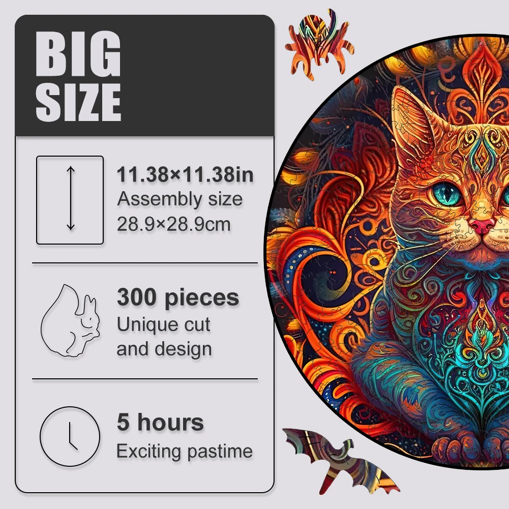 Wooden Puzzle Mandala Cat-Lord Of Fife 3D Animal Wooden Jigsaw Puzzle Retro Toys Cats Wood Puzzles Games For Family Secret Box