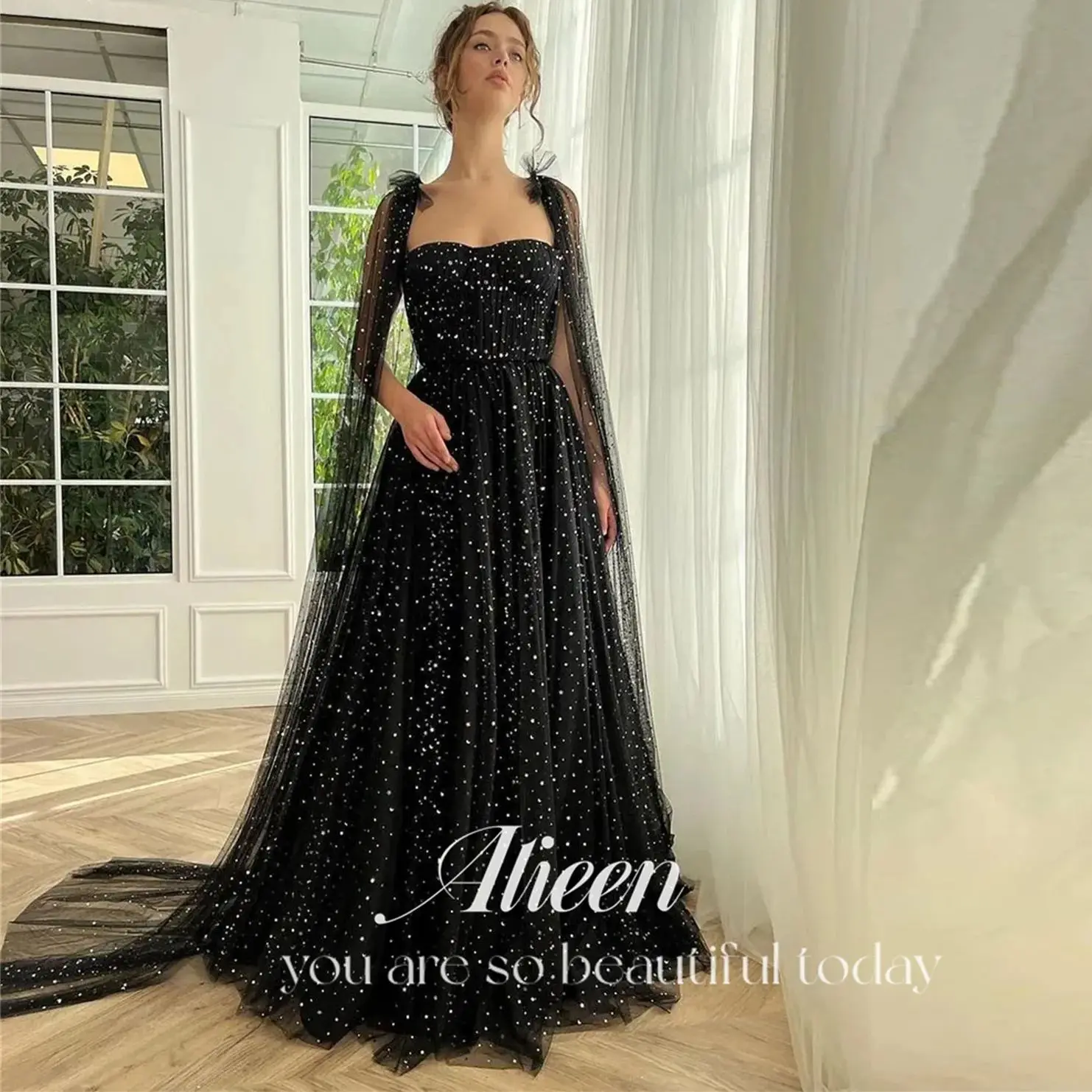 

Aileen Sweetheart White Dot Sleeveless Black Shawl Evening Dresses for Formal Occasions Ball Gowns Wedding Dress Es Sharon Said