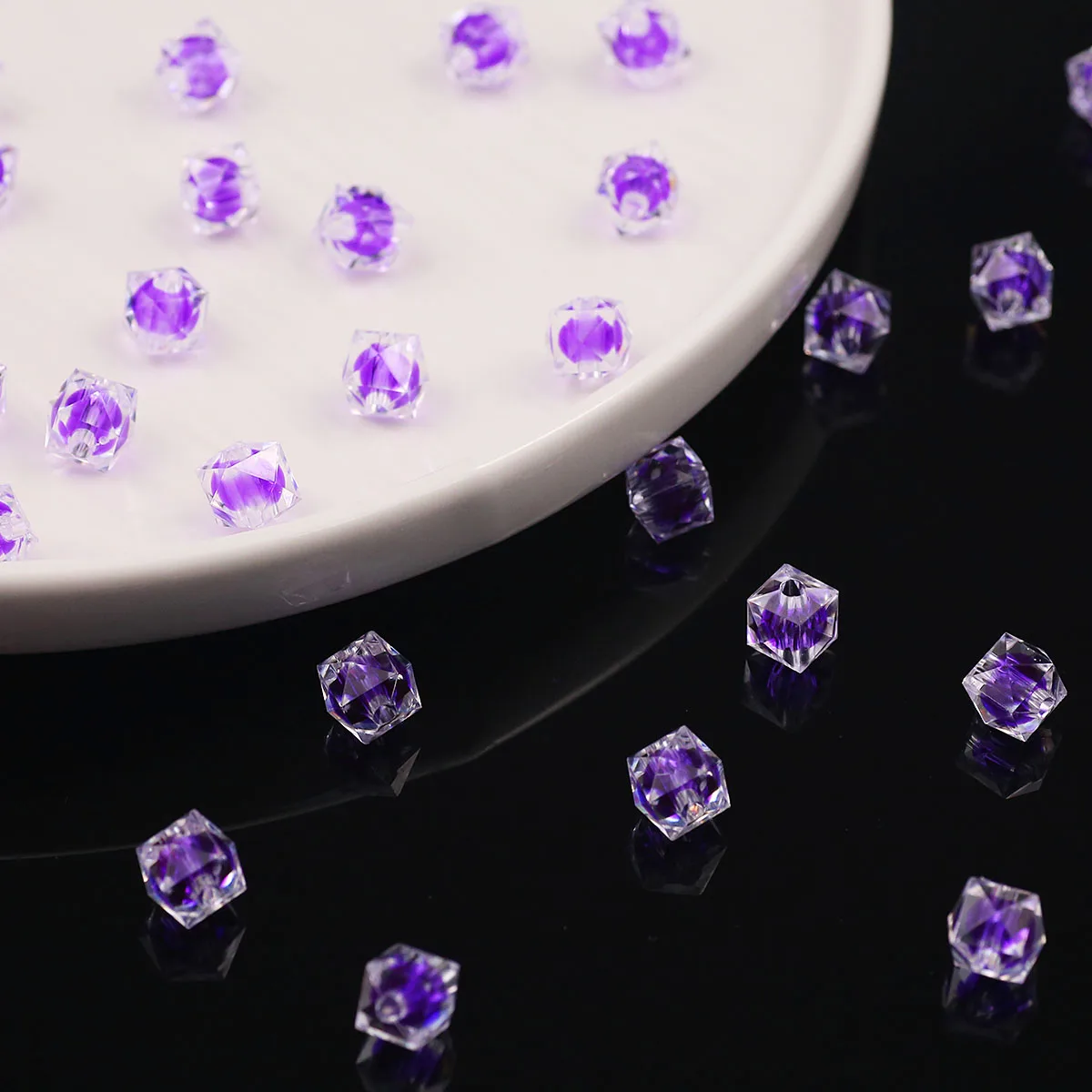 9mm Violet Faceted Translucent Acrylic Bead-in-Bead Crystal Spacer Loose Beads For Jewelry DIY Bracelet Earrings Accessories