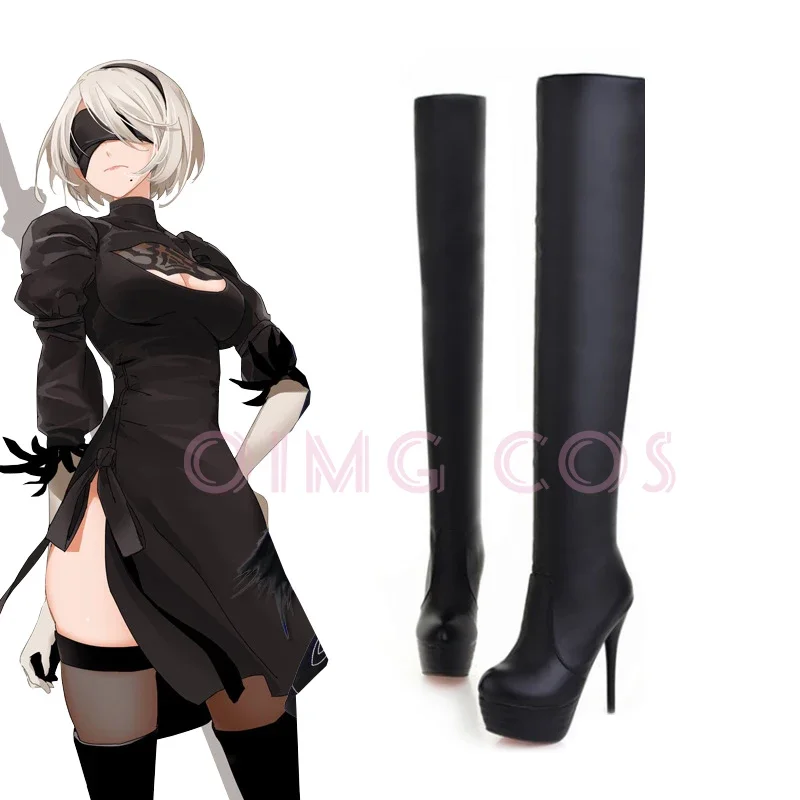 Nier Automata Shoe Long Boots Cosplay Costume Yorha 2B Sexy Outfit Games Women Role Play Girls Halloween Party Fancy