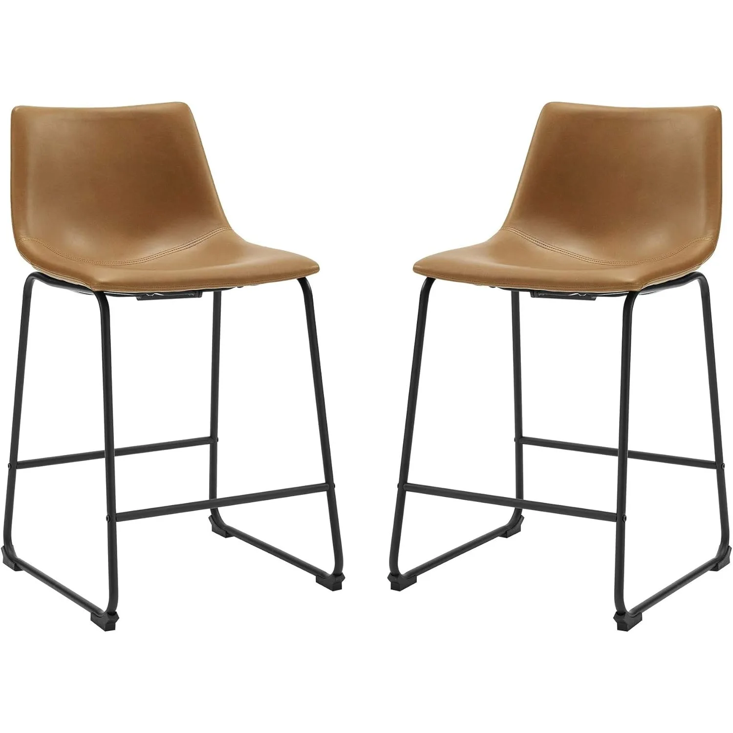 Douglas Urban Industrial Faux Leather Armless Counter Chairs, Set of 2, Whiskey Brown（22