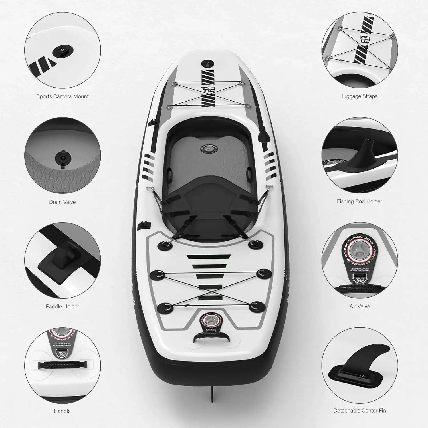 10.2 × 35 بوصة × 8 بوصة كاياك قابل للنفخ مع مقعد، مجموعة SUP-Kayak تتضمن مضخة يدوية/جذيفة ألومنيوم/حقيبة ظهر، قارب لـ