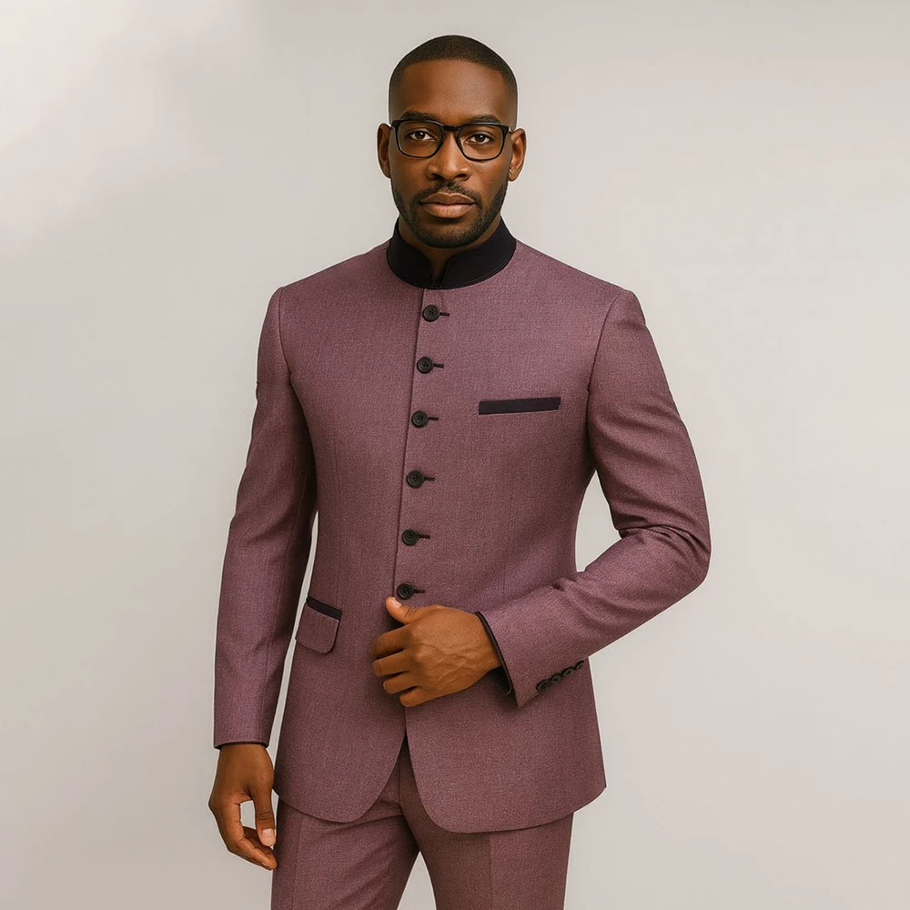 

Formal Men's Suits Solid Color Chic Single Breasted Stand Lapel Slim Fit 2 Piece Jacket Pants Sets Customzied Male Outfits