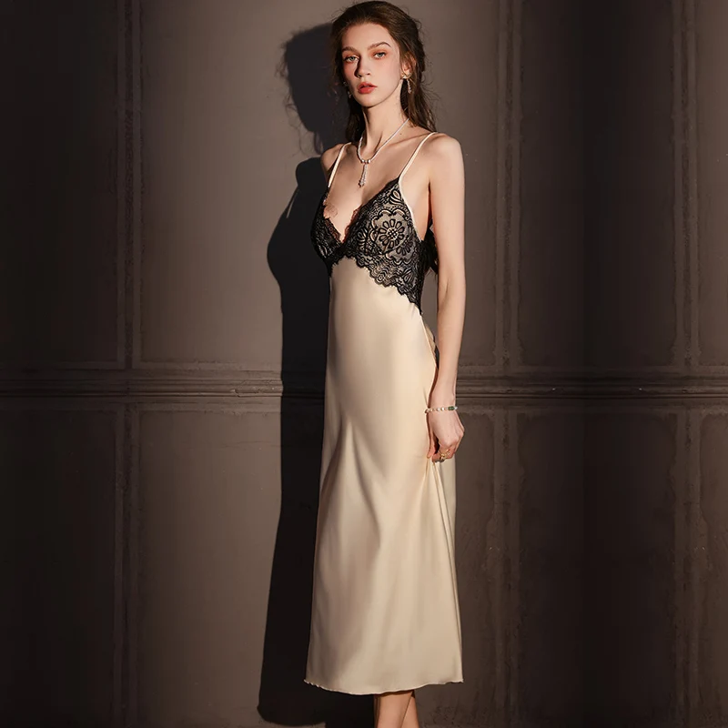 

DAIMELU Sleepwear Summer 2025 Premium Ice Silk nightgown [Fixed Color Pajamas] French Live Internet celebrity lace nightdress