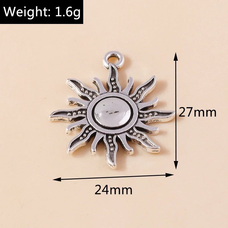Leslie 20 Stück antiksilberfarbene griechische Sonnenanhänger zur Herstellung von Halsketten, Armbändern, Legierungsanhängern, handgefertigten Schmuckzubehörteilen – Detail 1