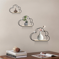 3PCS Cloud Shaped Wall Shelves, Black Iron Wood Wall Mounted Display Storage Shelves Set for Home Decor, 11lbs Capacity