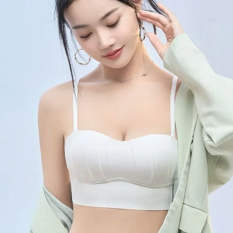 Seamless French Pleated Bra Summer Detachable Spandex Seamless Bras Ringless Thin Bra Without Underwire Women