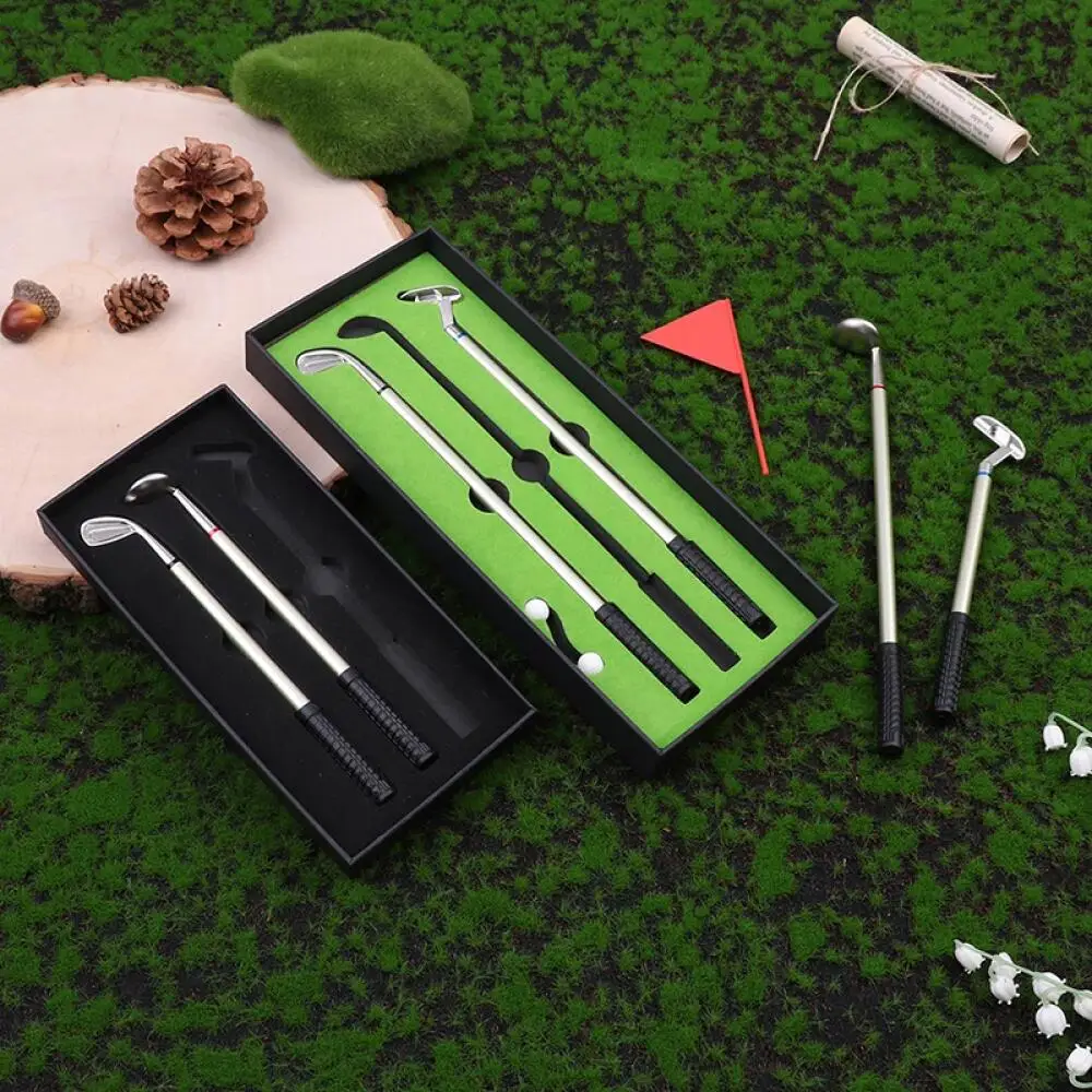 Mini Desktop Golf Ball Pen Gift Golf Pen Set Includes Putting Green 3 Clubs Pen Balls and Flag Desk Games