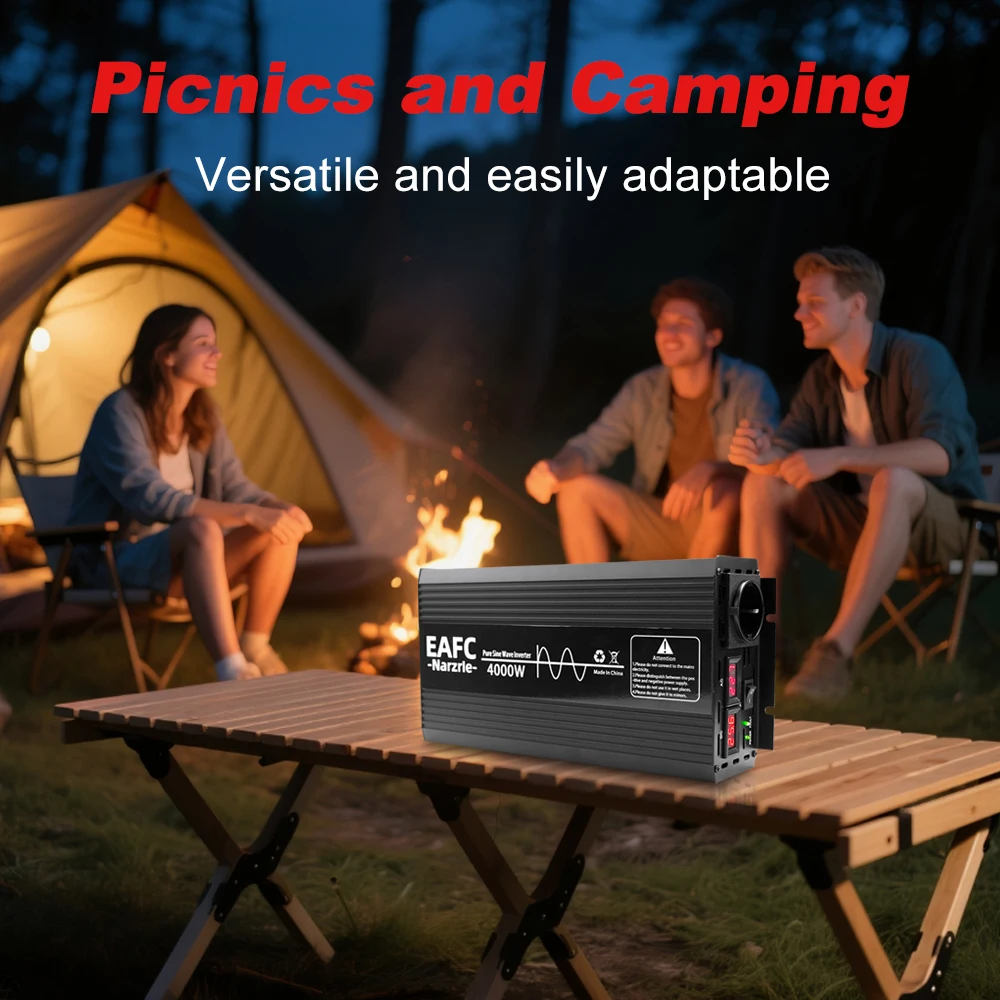 EAFC DC12V to AC220V 50HZ LCD Pure Sine Wave Power Bank Current Supply Inverter 2000W/3000W/4000W Voltage Auto Battery Converter