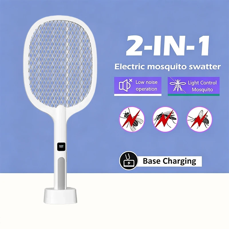 4000V Rechargeable Detachable Electric Mosquito Racket Handheld Auto Swat Mode Type-C Fly Swatter Racquet Kills Mosquitoes