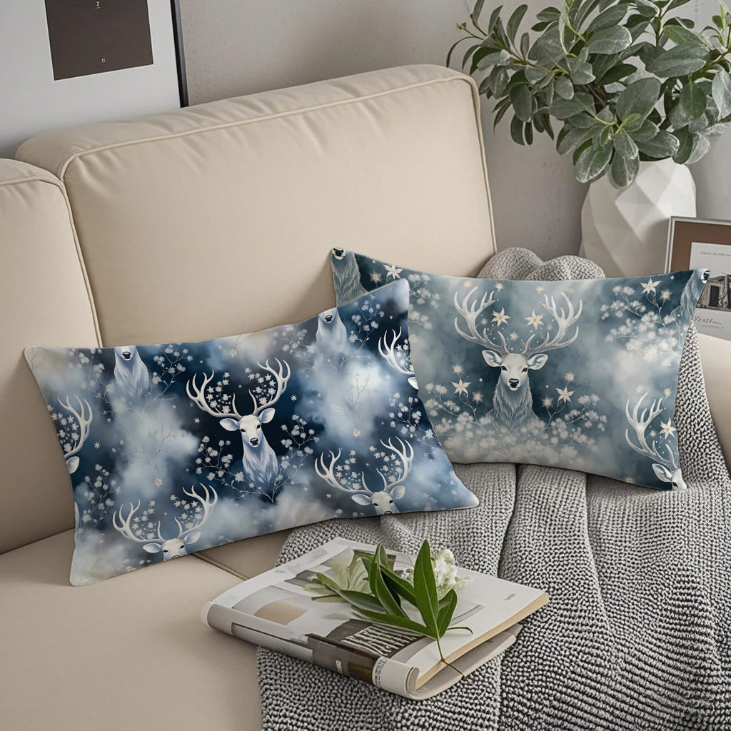 Winter Elk Lumbar Pillow Covers Suitable For Sofa Bedroom Car Pillow Cover Cushion Rectangular Back Cushion