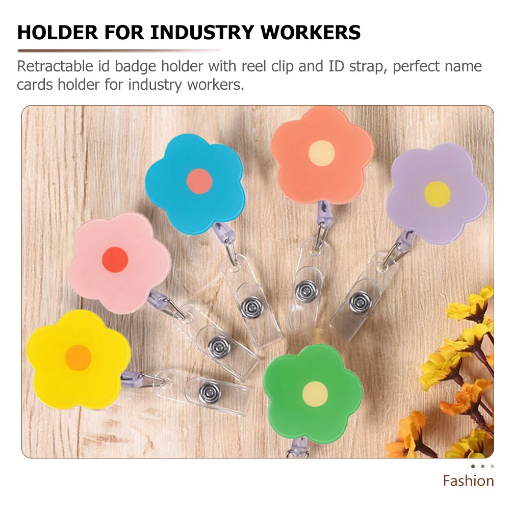 

6pcs Retractable Badge Holder Rotating Clip Cute Reels Floral Label ID Tag Nurse Accessories Material Practical Use