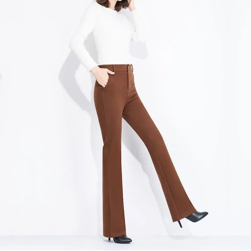 

New Autumn Winter Thickened Wool Stretch Flared Pants Casual High-waisted Trousers to Make You Look Slim Straight Pants