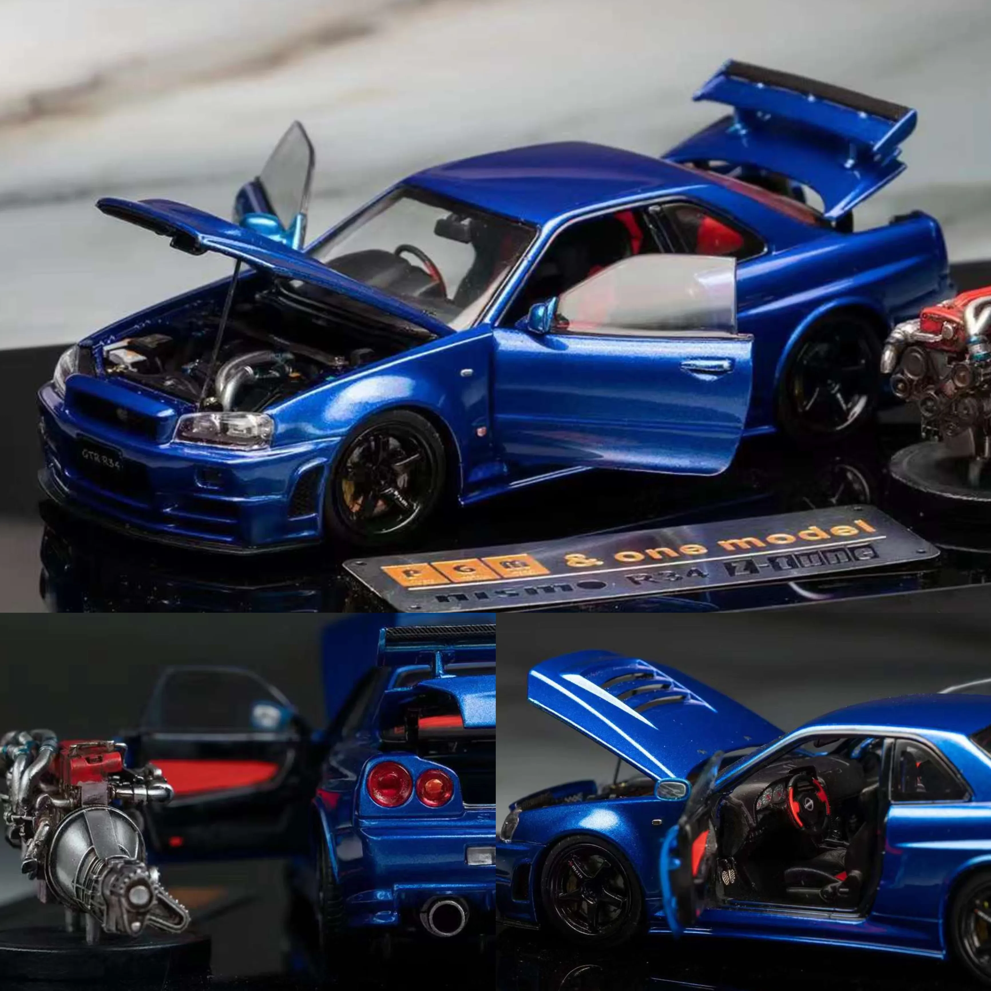 Edición limitada 1:43 Nissan GTR R34 Z-TUNE modelo de simulación fundida a presión de aleación de motor azul, decoración para adultos, juguete para niños, regalo para niños