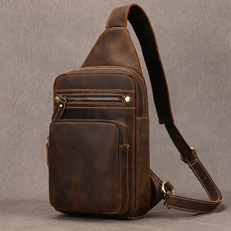 

Men's Large Capacity Leather Chest Bag Casual Slant Crossbody Bag Original iPad Bag Top Layer Cowhide Backpack Single Shoulder