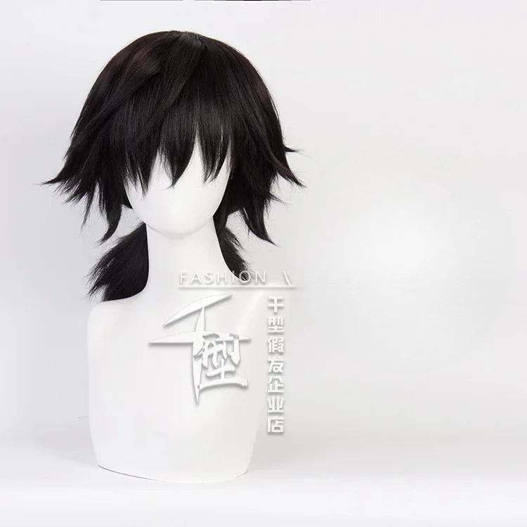 Tomioka Giyuu Cosplay perruque noir épais et moelleux queue de cheval cheveux pour femme homme bande dessinée-con Performance perruque fête Costume accessoires