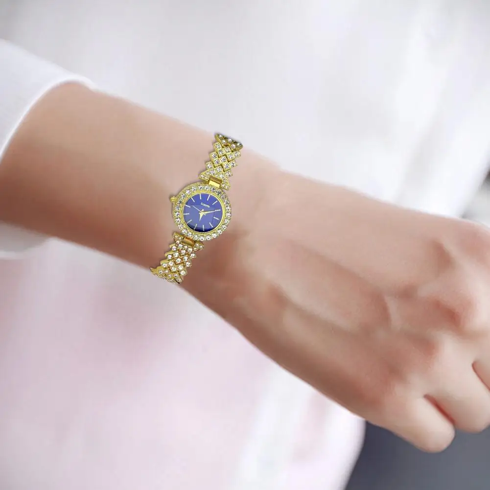 Watch Bracelet Set Women Jewelry Set with Gift Box Quartz Watch Necklace Bracelet Ring Earrings Collection Rhinestone Golden
