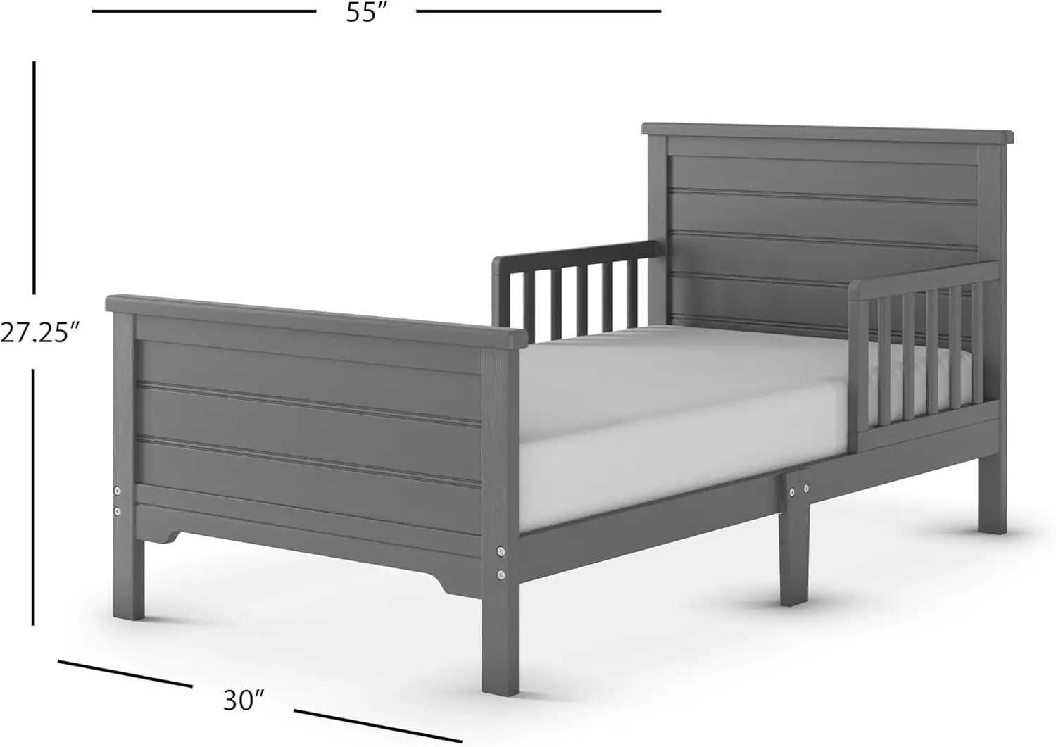 سرير أطفال مسطح من Woodland، خشب الصنوبر، قضبان حماية، تصميم منخفض، حصاة مصقولة