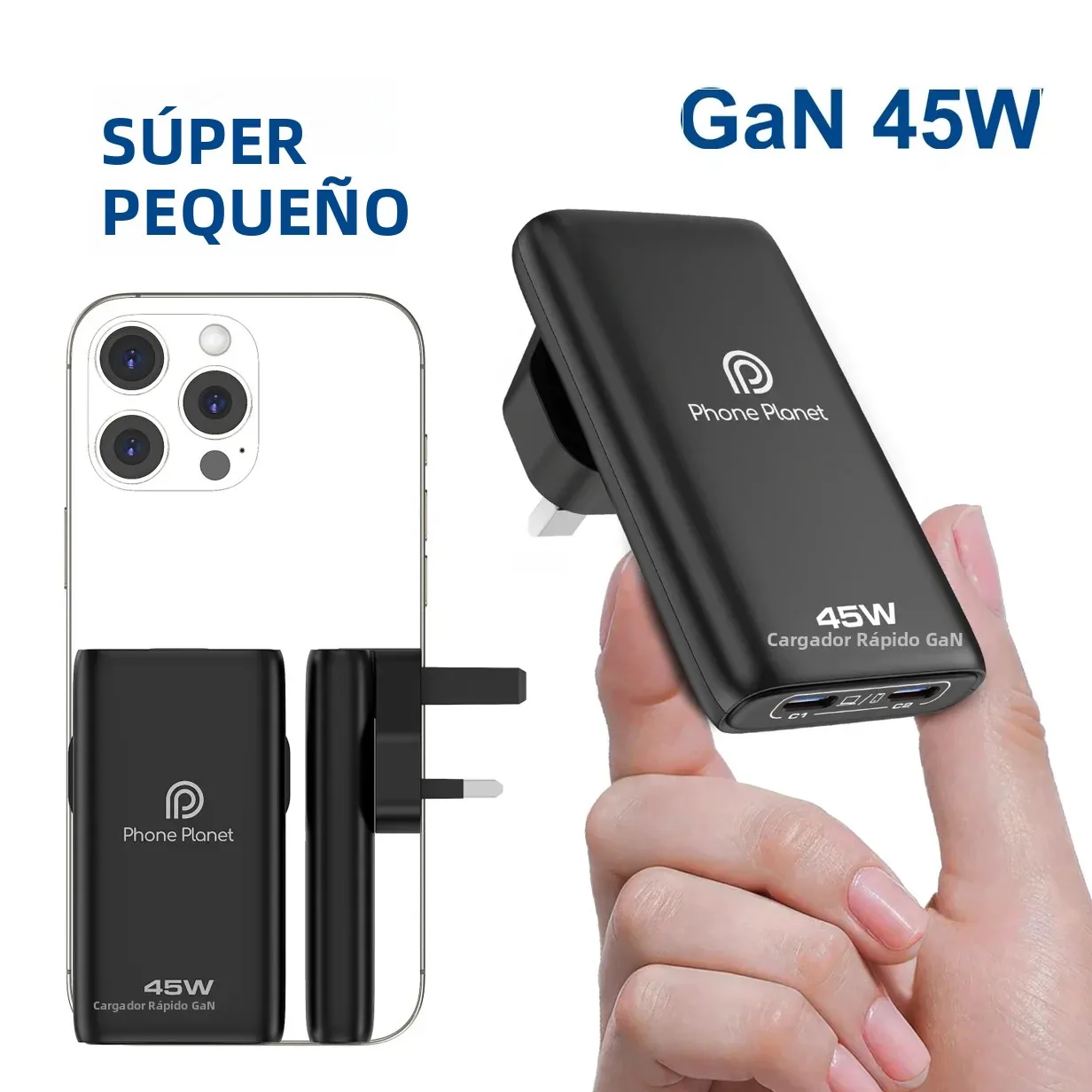 Nuevo Cargador Inteligente GaN Ultra Delgado 【US/EU/UK】 45W/65W, Adaptador Rápido para Macbook, Laptop, iPad, iPhone 17/16/15, Samsung S26, Huawei