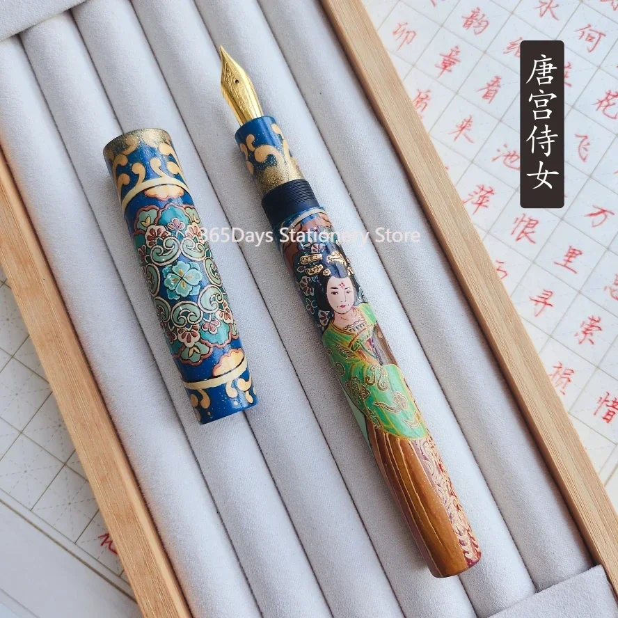 

Tang Palace Maid Chinese Retro Traditional National Style Hand-painted Raw Lacquer Meat High-maki Painted Lacquer Fountain Pen