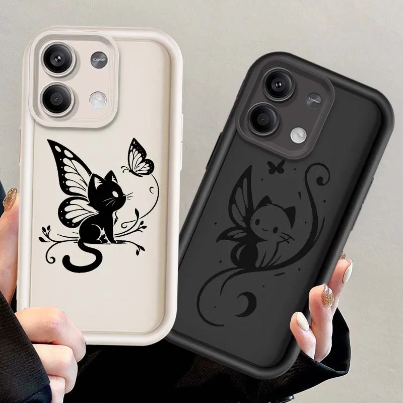 Cute Art Cat Cover For Xiaomi Redmi Note 14 13 12 Pro Max Turbo Speed 5G 4G Soft Eye Ladder Phone Case