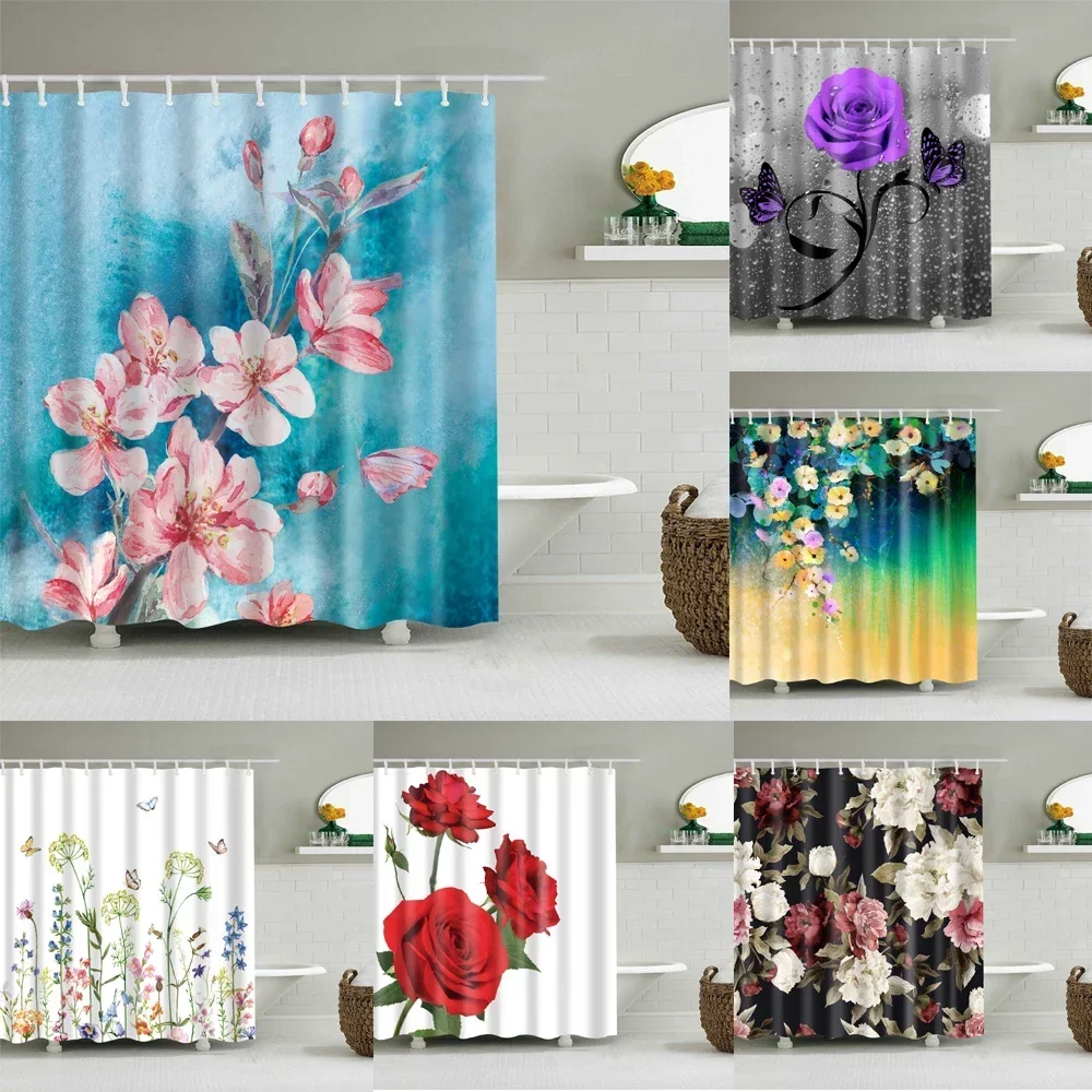 

Pink Sunflower Shower Curtain Set Plant Bathroom Decor Home Bathroom Curtain Bathroom Curtain With Hook cortina de la ducha