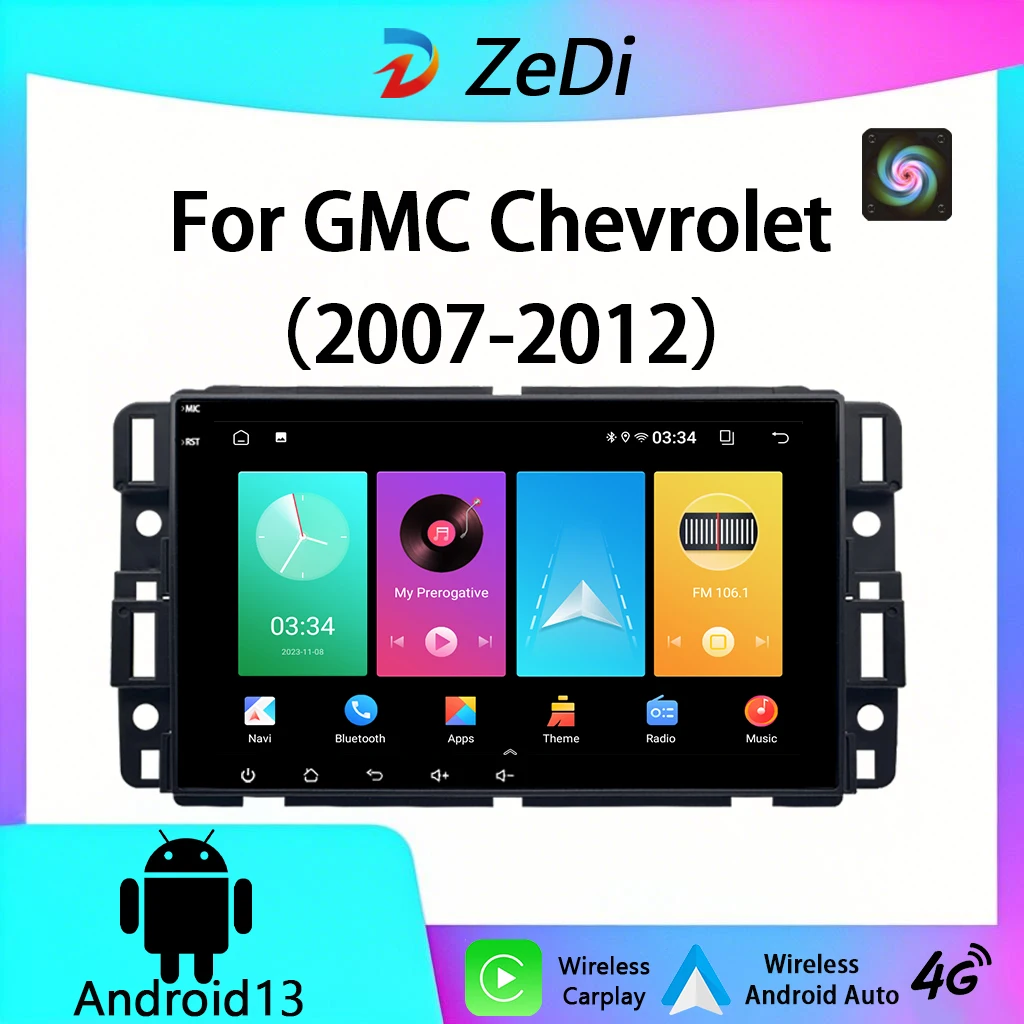 8 polegadas Android 13 Carplay Android Auto Multimedia Player para GMC Chevrolet (2007-2012) WIFI 4G GPS Rádio