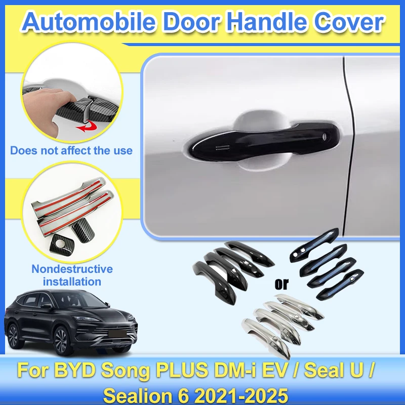 

LHD Car Door Handle Covers For BYD Song Plus Seal U Sealion 6 Accessories 2021-2025 Exterior Door Handle Outer Cover Stickers