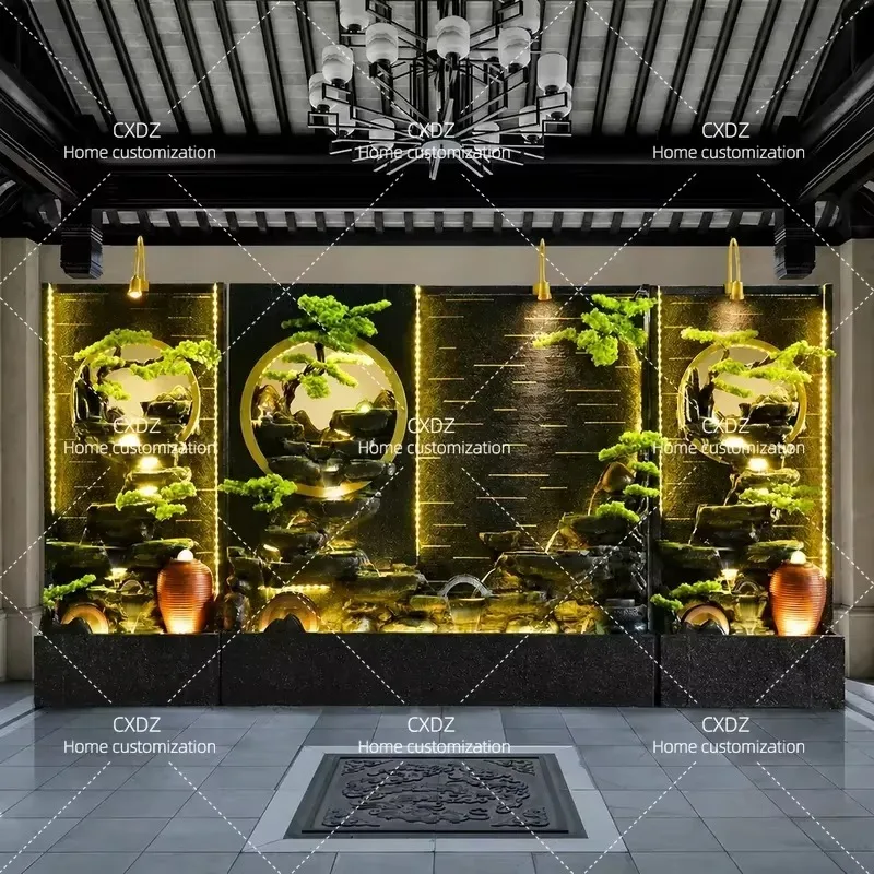 Hotel Clubhouse Water Curtain Wall Large Rockery Fountain Entrance Water Feature Wall Screen Courtyard Landscape Floor