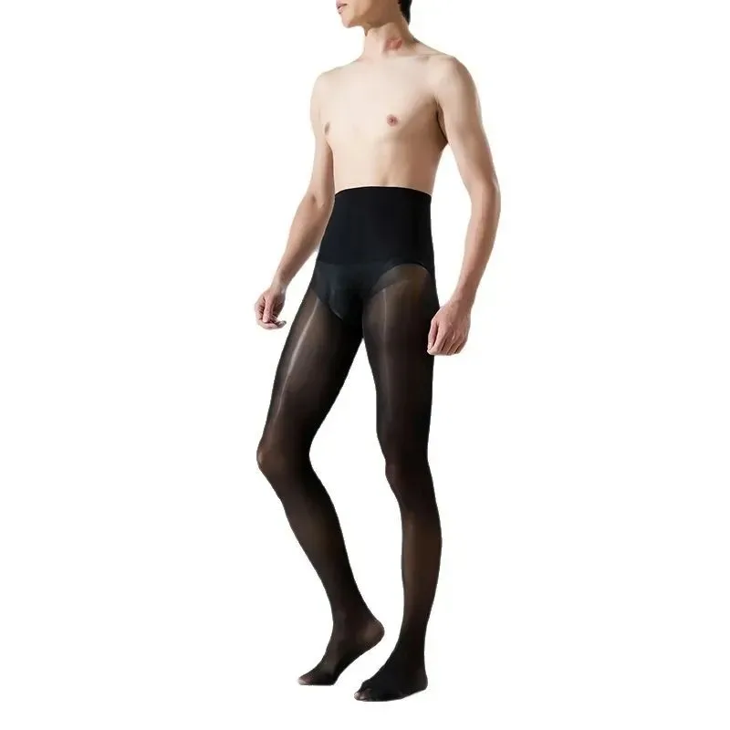 Men's Ultra-thin Airplane Cover Pantyhose Summer Seamless High-waisted Men's Stockings Thin Sexy Silky Smooth and Shiny