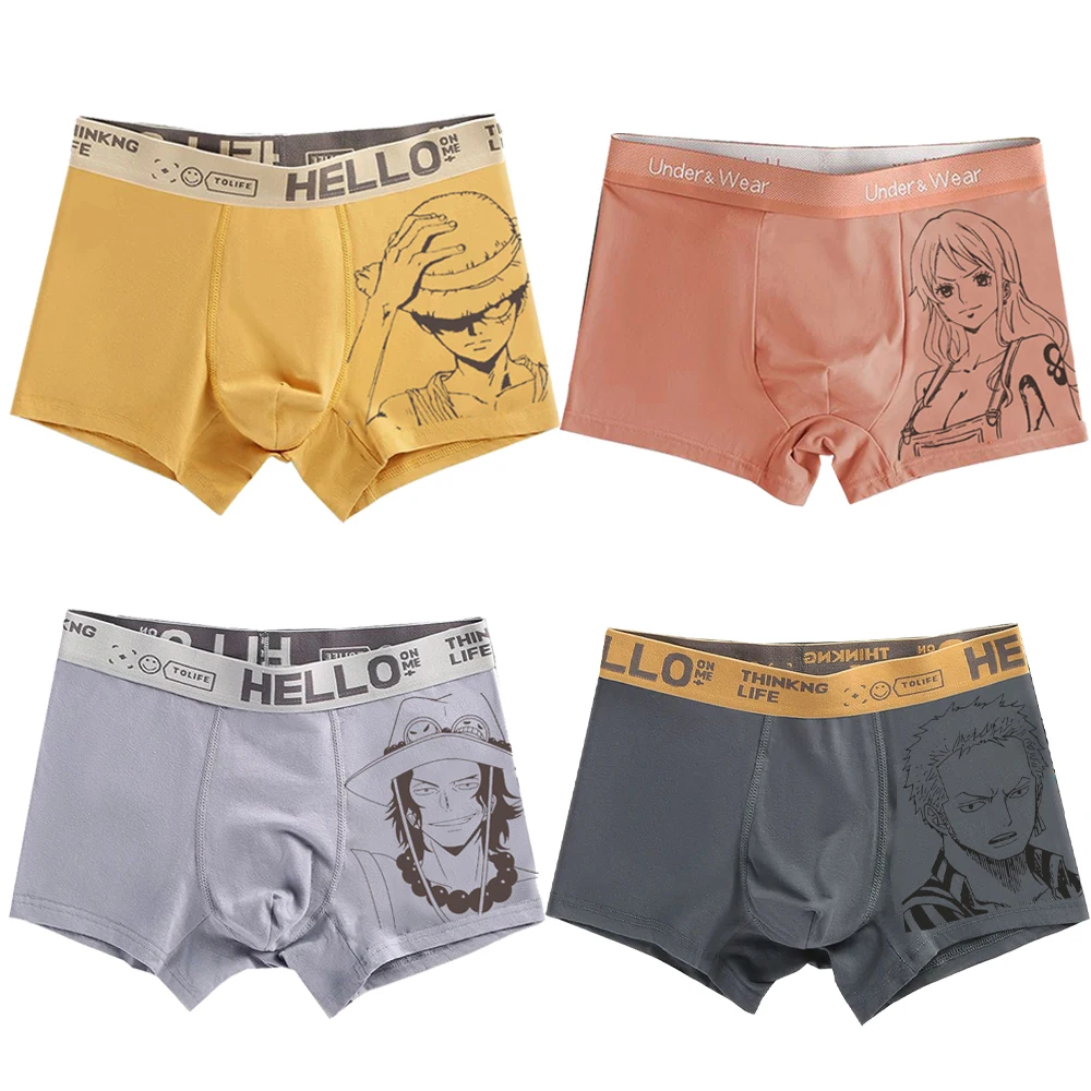 One Piece Monkey D. Luffy Ace Roronoa Zoro Nami Sanji Men\'s Underpants Anime Antibacterial Men\'s Boxer Briefs Boys Shorts Pants