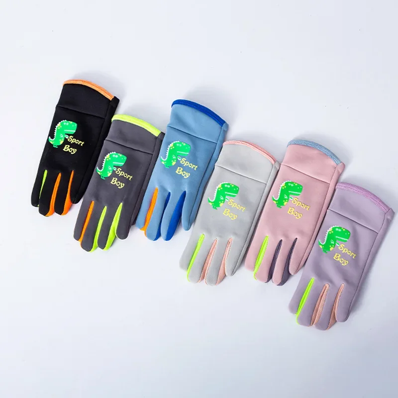 Guantes para niños fluorescentes de dibujos animados ciclismo al aire libre dinosaurio deportes cálido invierno esquí guantes impermeables a prueba de viento niños niñas