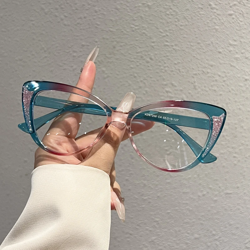 KAMMPT Cat-Eye-Brillen für Damen, neu in der Mode, niedliche mehrfarbige Fassung, lässige Dekoration, optische Brillenfassungen, trendige Blaulichtfilter-Brillen.
