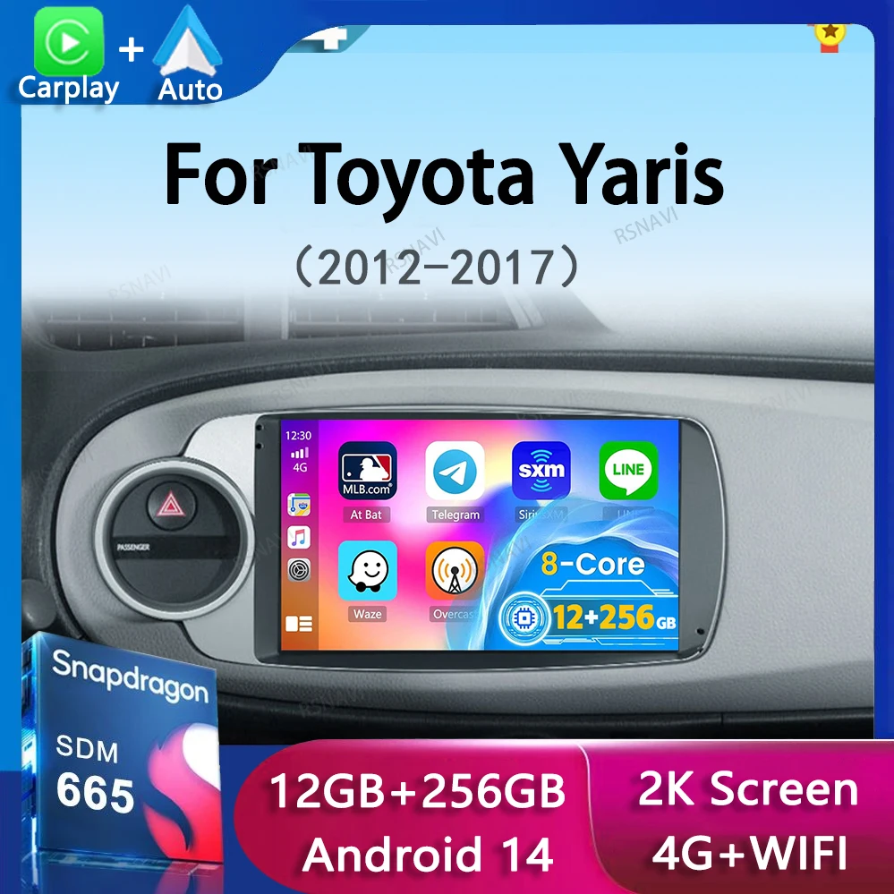 Android 14 Carplay Auto For Toyota Yaris 2012 2013 2014 2015 2016 2017 Car Radio GPS Multimedia Player Stereo WIFI Head Unit DSP