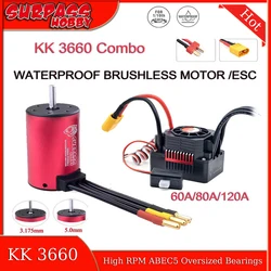 SURPASSHOBBY Waterproof KK3660 Brushless Motor w/60A/80A/120A ESC Combo 5.0/3.175mm for 1/10 1/12 1/14 RC Car Traxxas Wltoys HSP