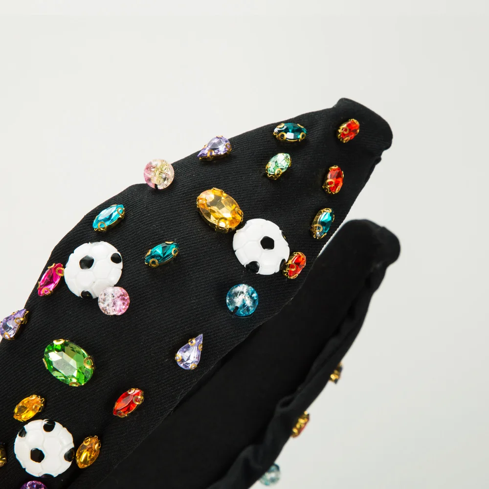 Fashion New Football Series Headband Personalized Baroque Hand Sewn Crystal Diamond High Skull Top Headband 3