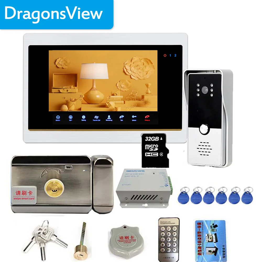 Dragonsview 7 Inch Wired Video Intercom System for Home Door Phone Doorbell Door Lock SD Card Record Night Vision HD