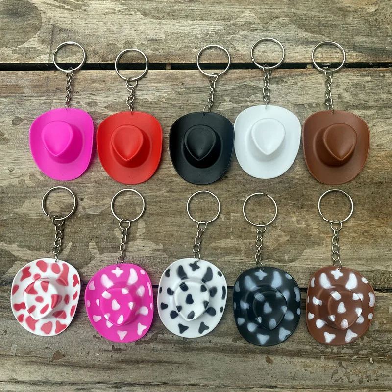 Pink Mini Western Cowboy Hat Keychain For Kids Adult Rhinestone Multicolour Cowgirl Hat Keyring Birthday Bachelorette Party Gift